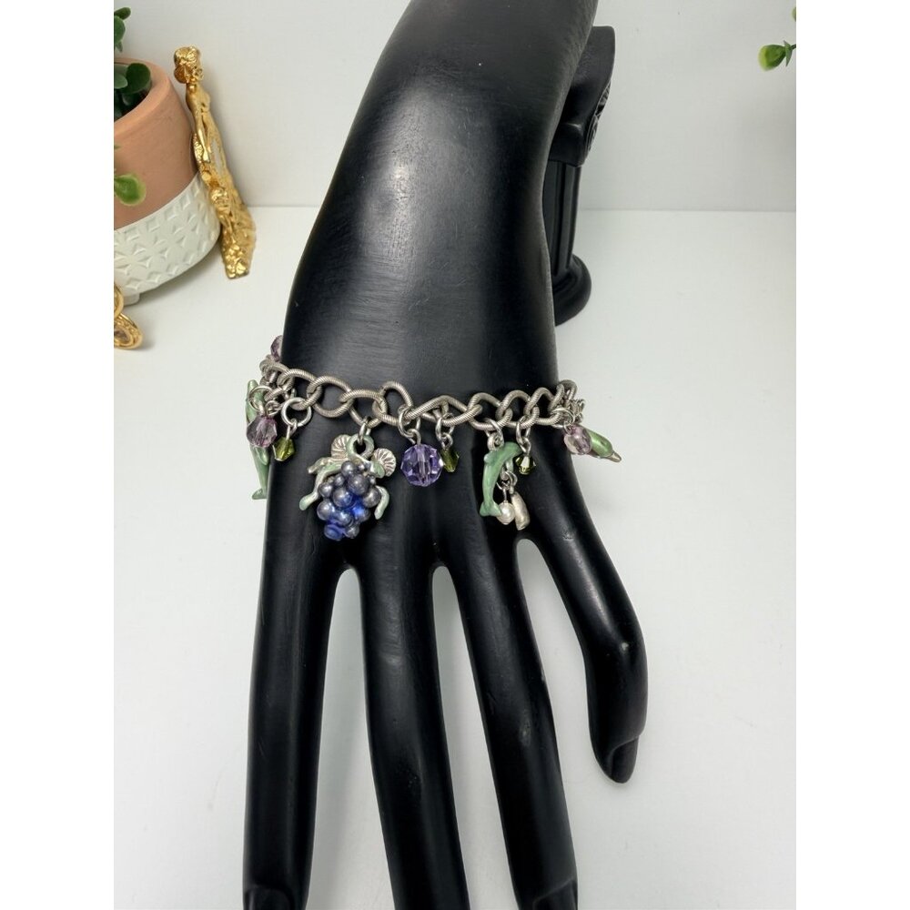 Kirks Folly Dolphin Mermaid Beach Summer Grape Star Flower Bead Silver Bracelet - Picture 3 of 8